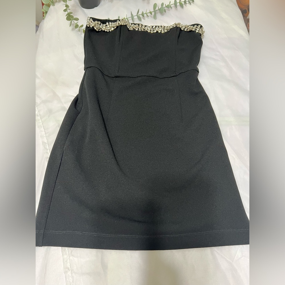 Lulus Black Feel the Beat Mini Rhinestone Dress Size Extra Small Color - Picture 2 of 10